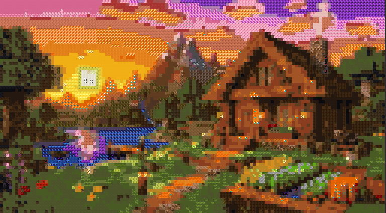Minecraft pixel art result: Keep detail in a wide scene